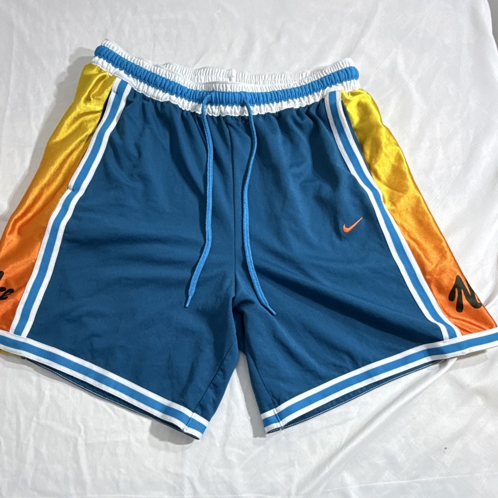 Nike Mens DNA Basketball Shorts XL Blue Yellow Orange Zip Pocket Dri-FIT